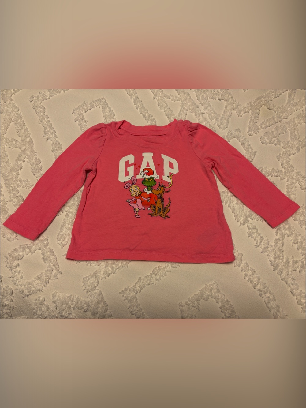 GAP Pink Long-Sleeve Kids Top with Grinch characters, Twin Girls